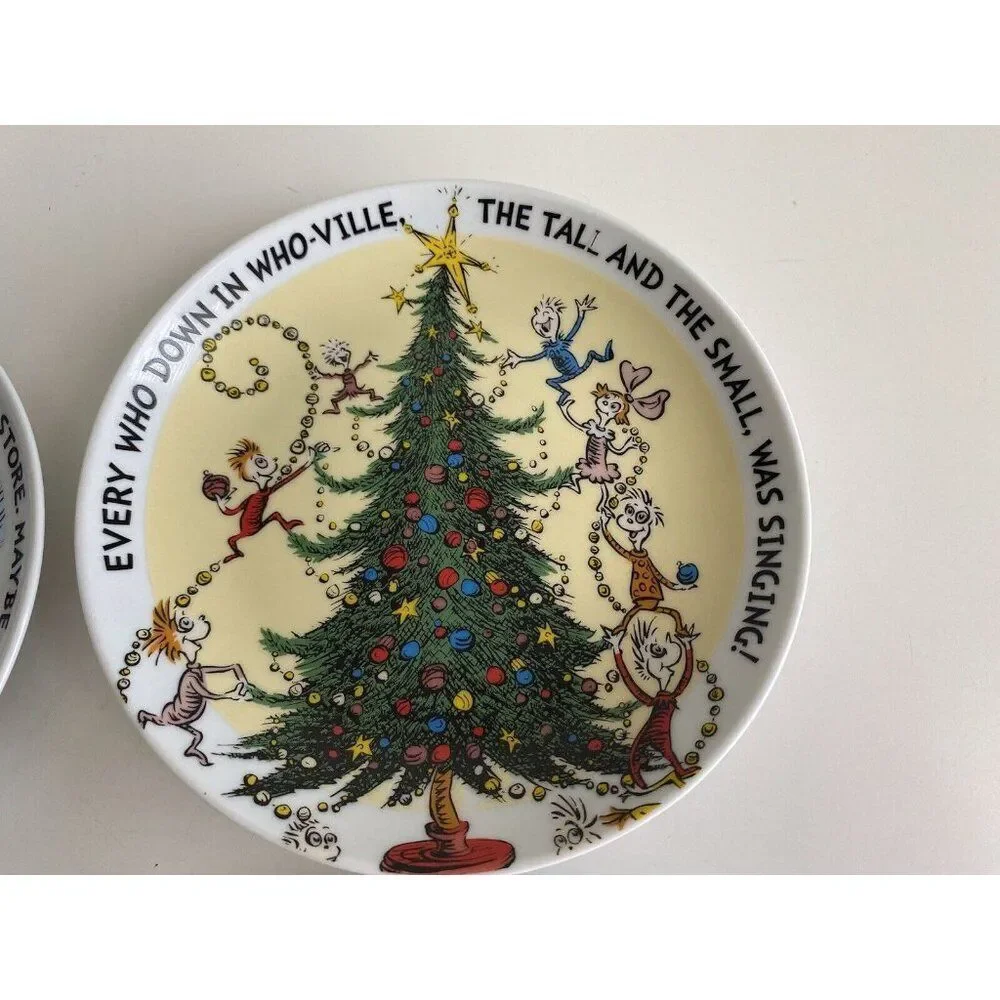 Dr Seuss The Grinch 65th Anniversary Set 4 Christmas Appetizer Plates Holiday 6”